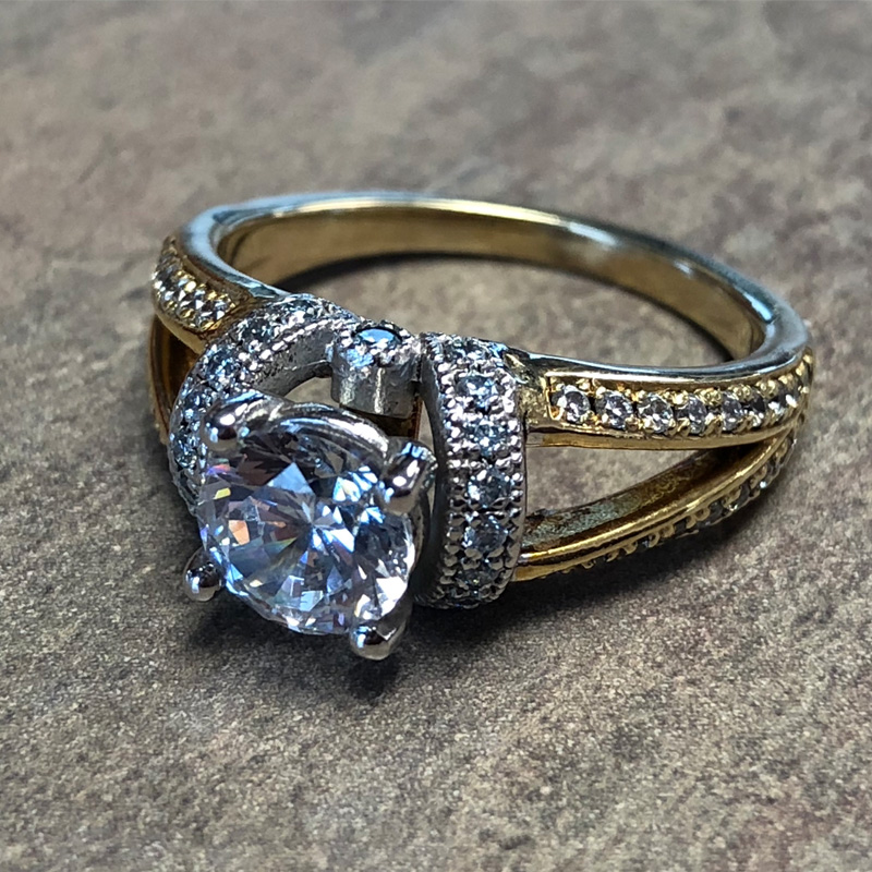 14K Two Tone Split Shank Engagement Ring